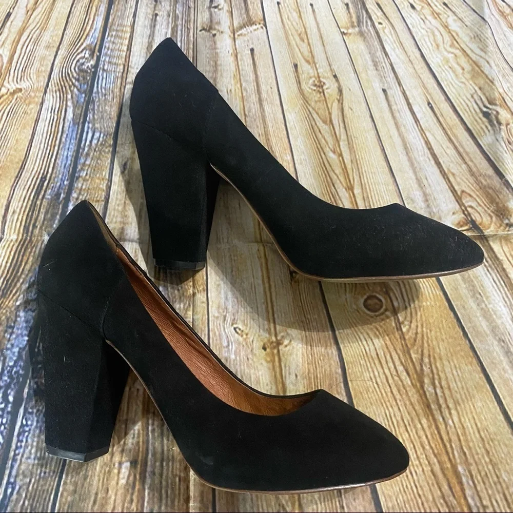 Madewell Black Suede Leather Slip On Chunk Heels Size 9.5